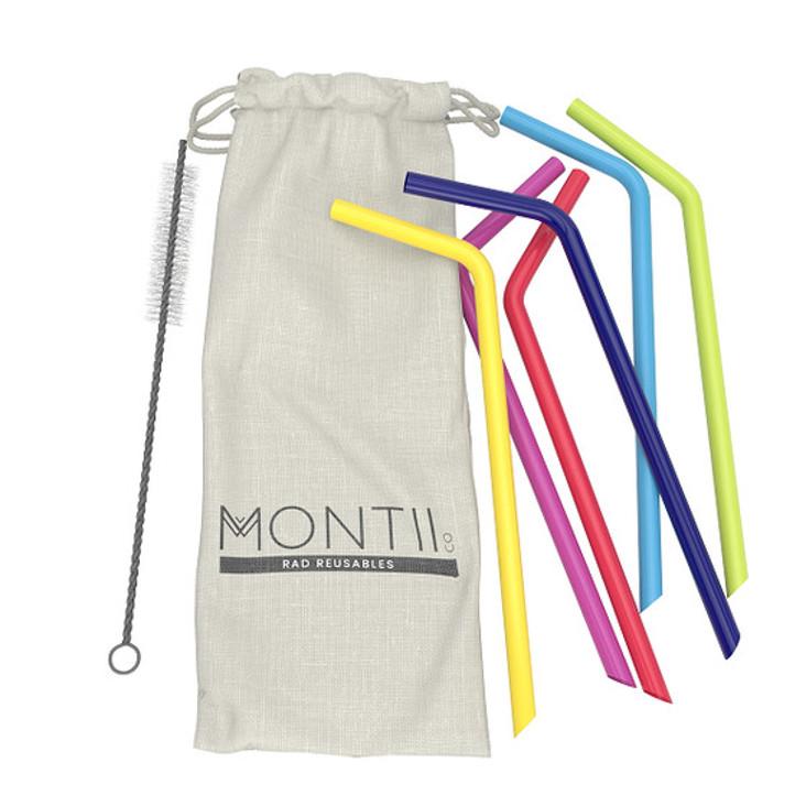 MontiiCo Reusable Silicon Straws, 6 Pack