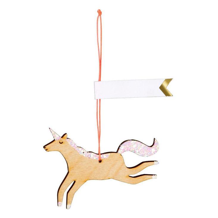Geschenkanhänger Holz Einhorn Glitter