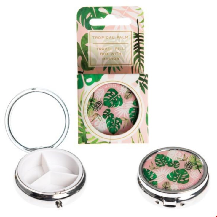 Pillendose mit Spiegel Tropical Palm