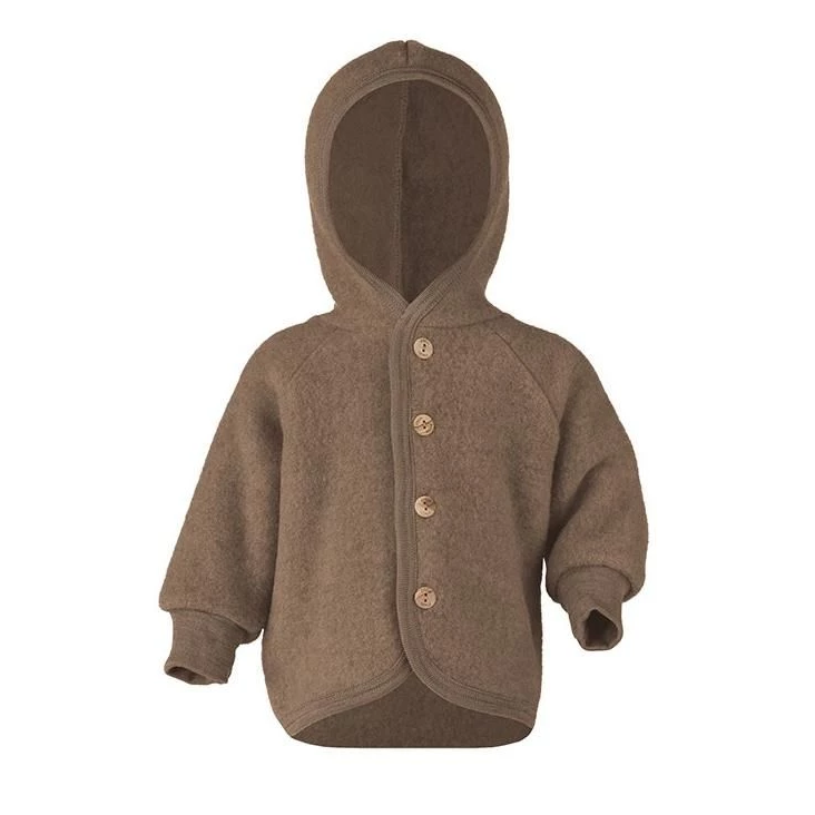 Wollfleece Kapuzenjacke Walnuss Melange 62/68