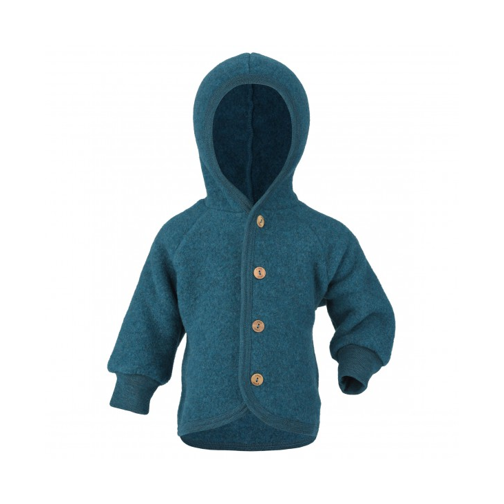 Wollfleece Kapuzenjacke Petrol Melange 86/92