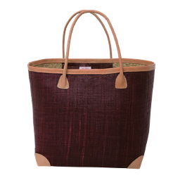 Raffia Korb Bordeaux mit Leder