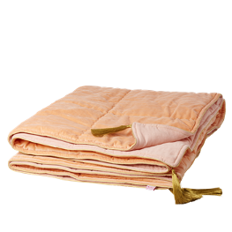 Samtdecke mit Goldigen Tasseln - Coral