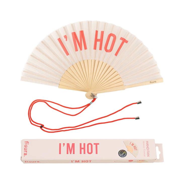 Handfächer I`M HOT beige
