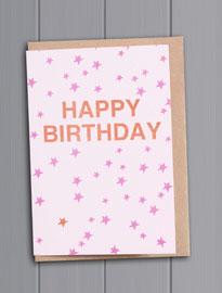 Karte mit Kuvert Happy Birthday Sterne neon