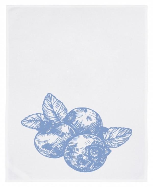 Geschirrtuch weiss, BLAUBEEREN, metallic blau