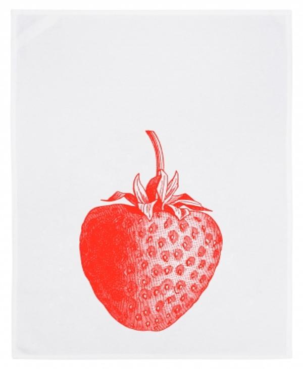 Geschirrtuch weiss, ERDBEERE, neon rot