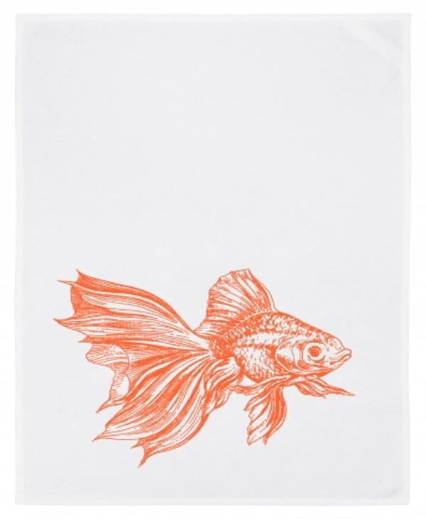 Geschirrtuch weiss, GOLDFISCH, neon rot