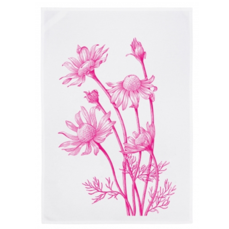Geschirrtuch handbedruckt Kamille pink