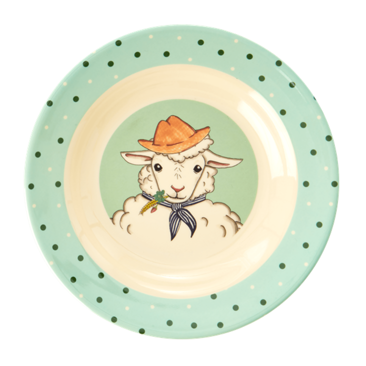 Rice Kinderteller Melamin Farm Animals Print Green