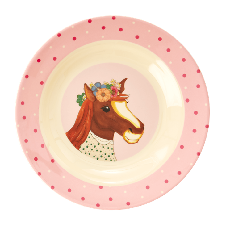 Rice Kinderteller Melamin Farm Animals Print Pink