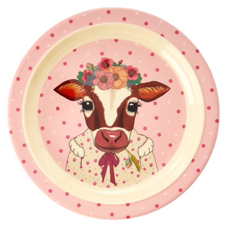 Rice Kinderteller Farm Animals Print Pink