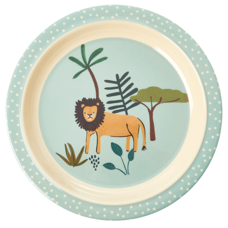 Rice Melamin Kinderteller - Jungle Animals Print - Blau