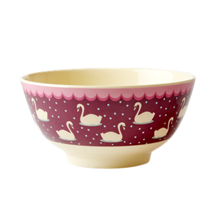 Rice Melamin Schüssel Swan Print Bordeaux
