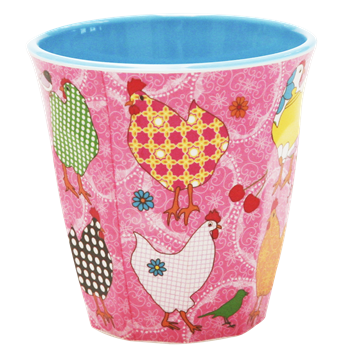 Rice Melamin Becher Hen Print pink