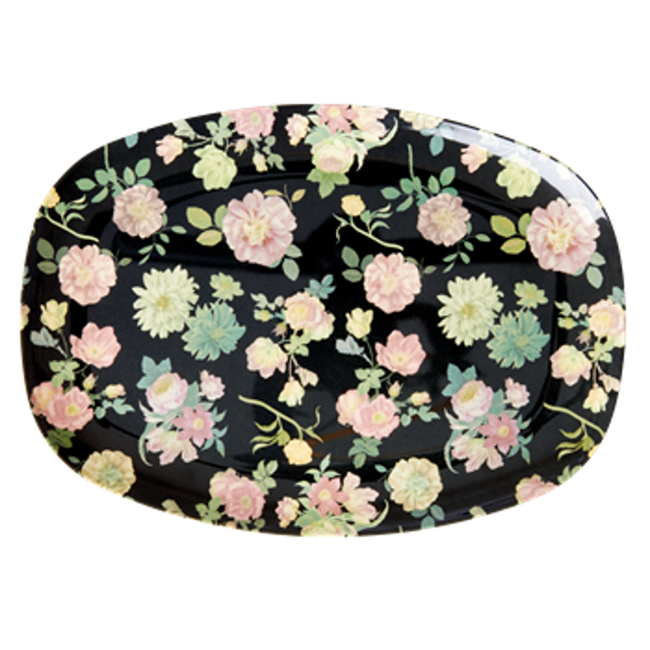 Rice Melamin Platte Dark Rose Print