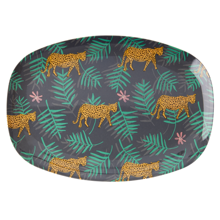 Rice Melamin Platte Leopard and Leaves Print