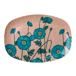 Rice Melamin Platte Blue Poppy Print
