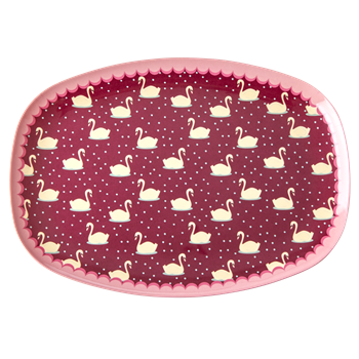 Rice Melamin Platte Swan Print Bordeaux