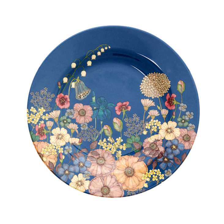Rice Melamine Dinner Plate Flower Collage Print