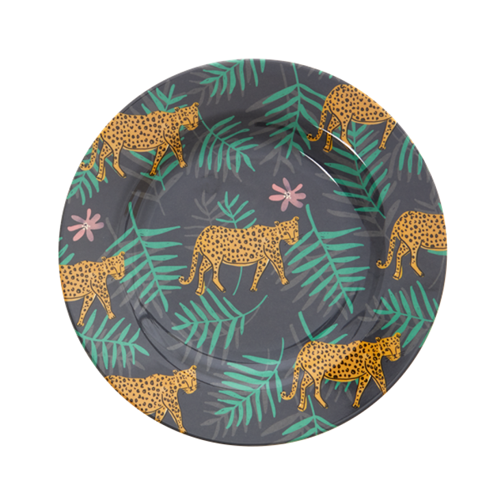 Rice Melamine Dinner Plate Leopard and Leaves Print
