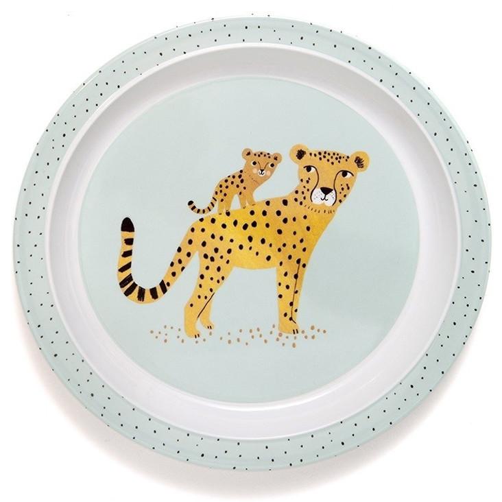 Kinderteller Melamin Leopard aqua