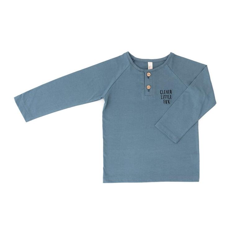 Shirt Langarm Blau mit Stickerei