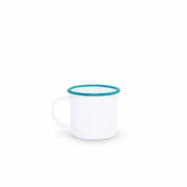 Tasse Emaille klassisch weiss mit Türkis