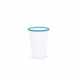 Becher Emaille Weiss mit Türkis Rand