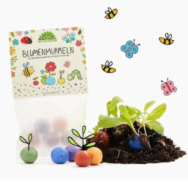 5er Blumenmurmeln im Pergaminbeutel