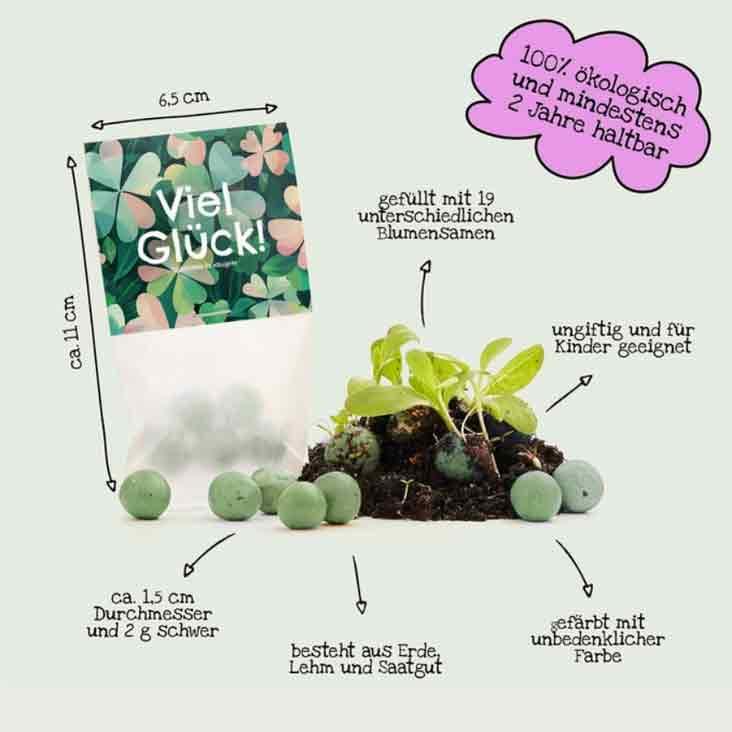 5er Blumenmurmeln - Viel Glück - Glücksklee - 0