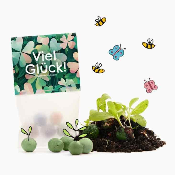 5er Blumenmurmeln - Viel Glück - Glücksklee