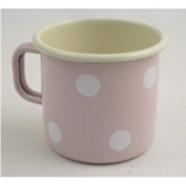 Tasse Emailliert rosa mit Tupfen 8cm