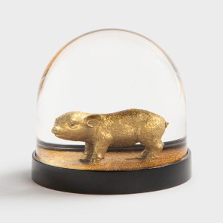 Wunderball Schneekugel Schweinchen Gold