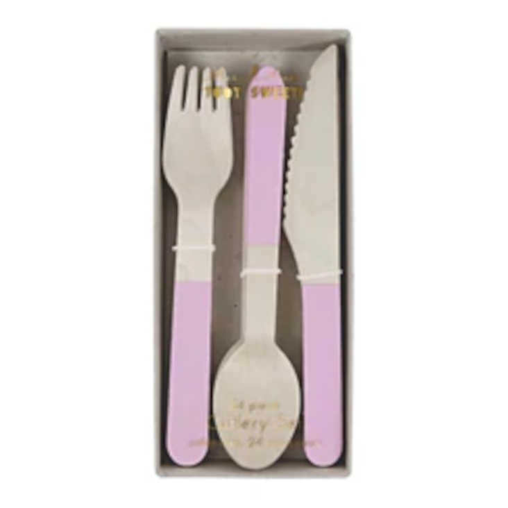 Holzbesteck, 24 Teile Pink