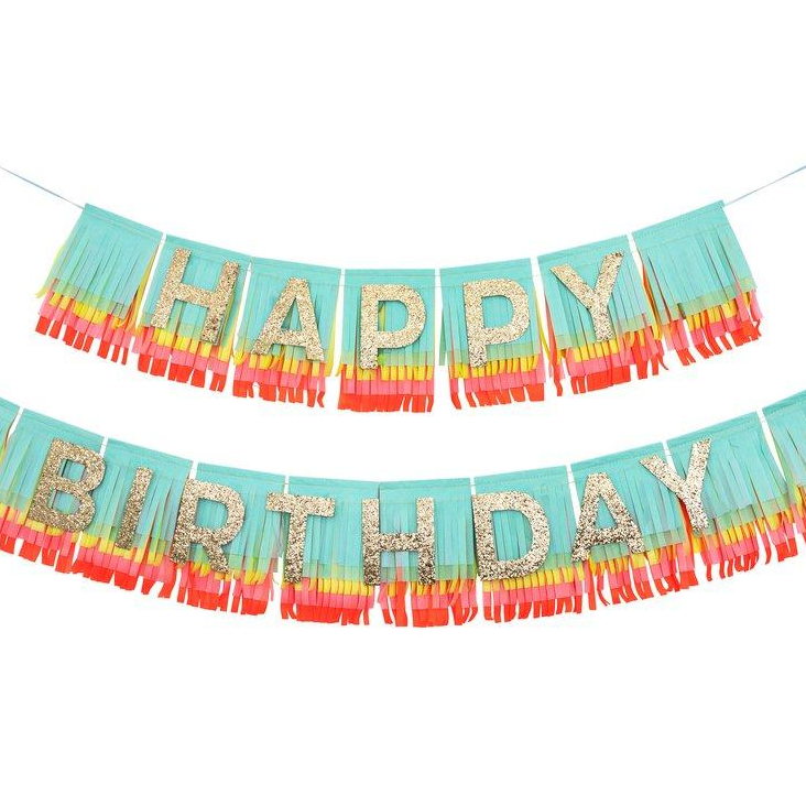 Rainbow Happy Birthday Fringe Garland von Meri Meri