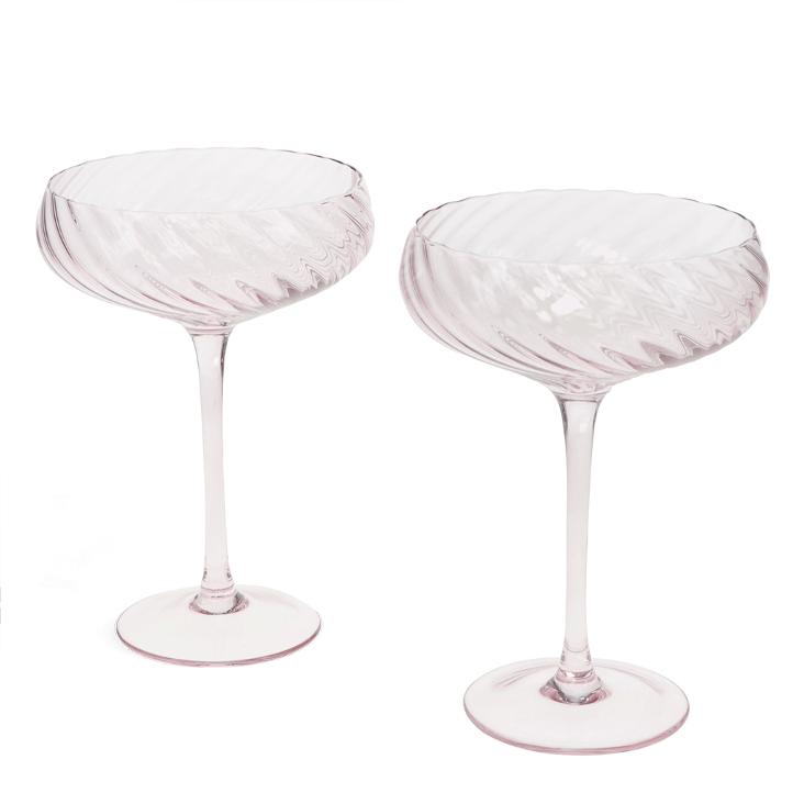 Scalloped coupe cocktail glasses 250ml (set of 2) - Pink