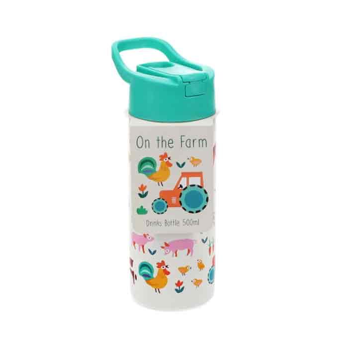 Stainless steel bottle with push button lid 500ml - Farmyard