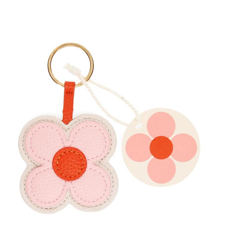 Faux leather keyring - Pink daisy
