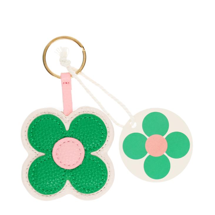 Faux leather keyring - Green daisy