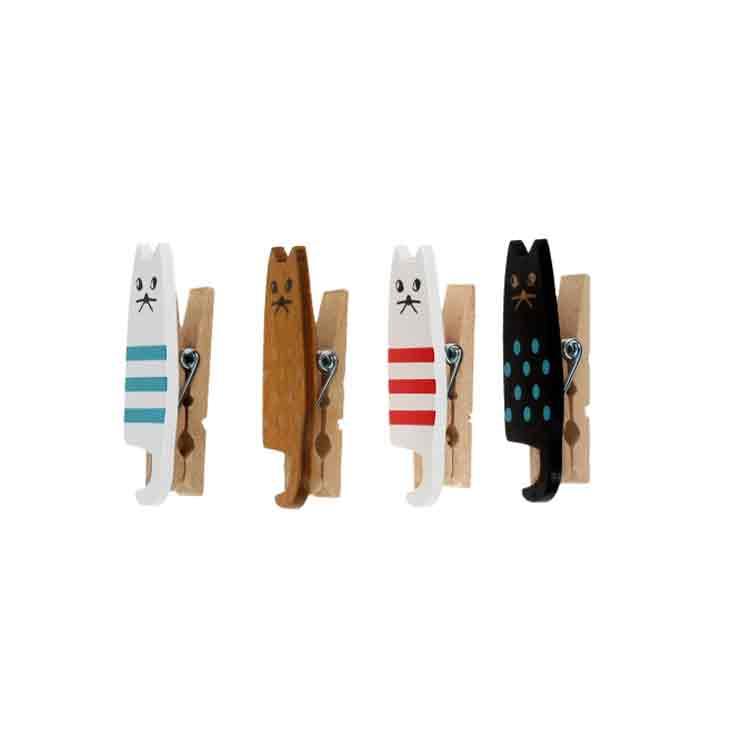 Mini-Holzklammern (4er-Set) - Katzen