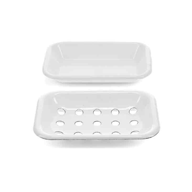 Two-part enamel soap dish - White