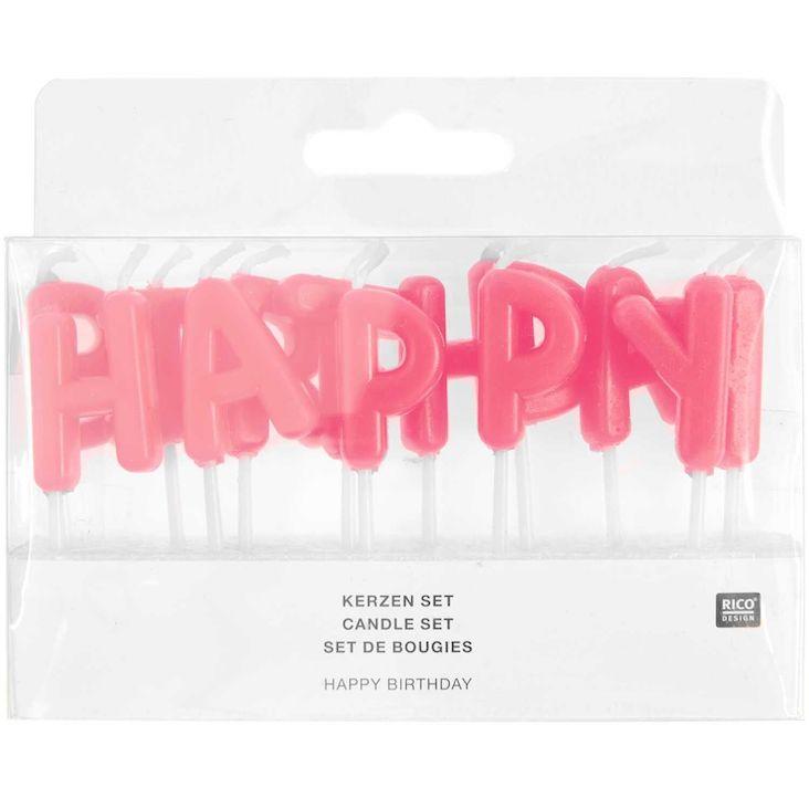 Kerzen Happy Birthday Neon Pink - 0