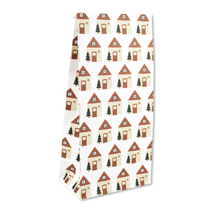 Geschenktüte Häuser dunkelrosa/grün