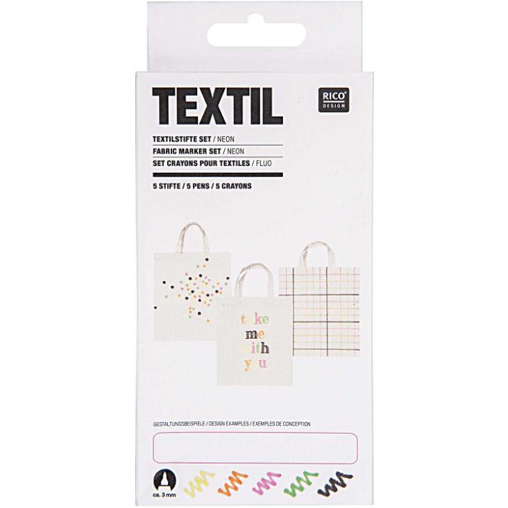 Textilstifte 5er-Set Neon