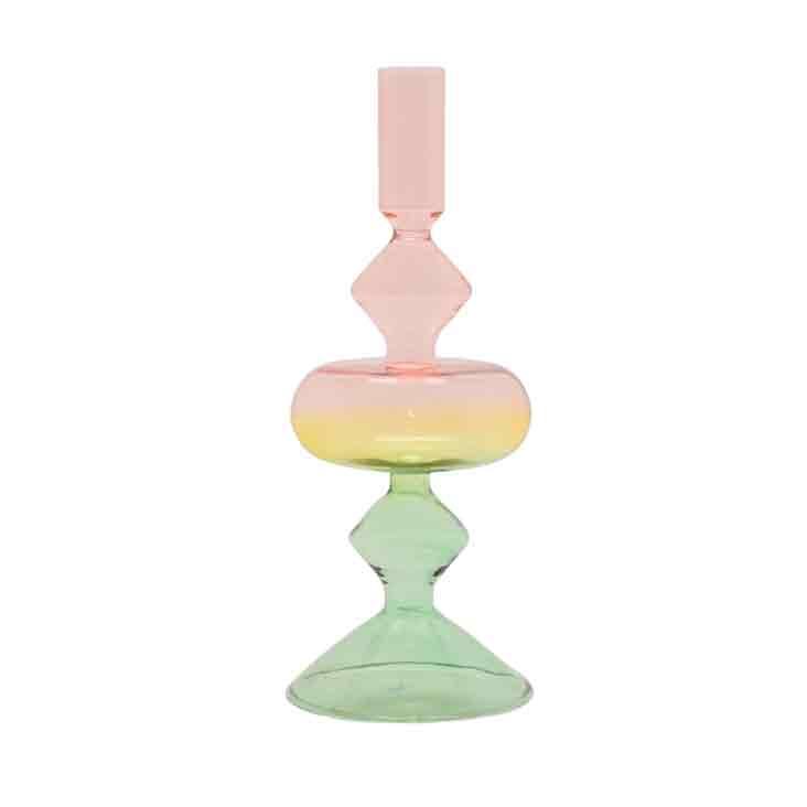 Glas Kerzenhalter grün/gelb/pink