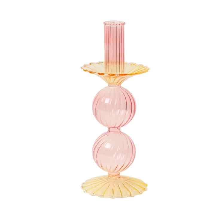 Glas Kerzenhalter pink/gelb