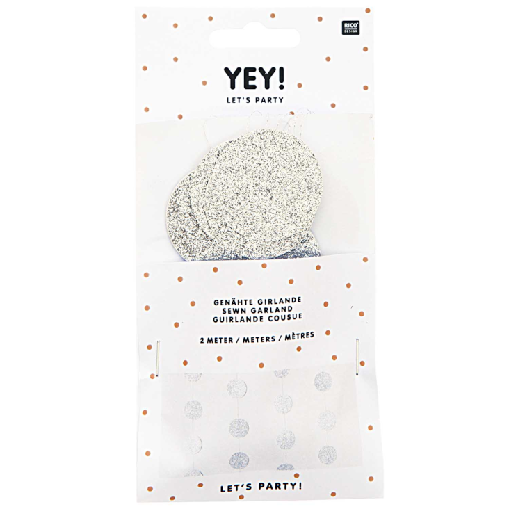 Genähte Girlande Kreise Silber Glitter
