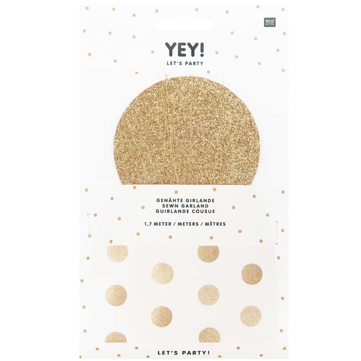Genähte Girlande Kreise Gold Glitter