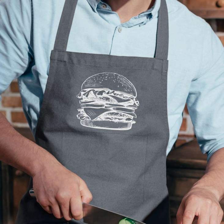 Küchenschürze Burger handbedruckt
